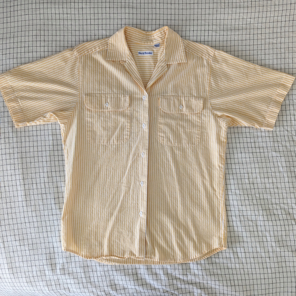 Vintage Yellow Stripe Button down short sleeve